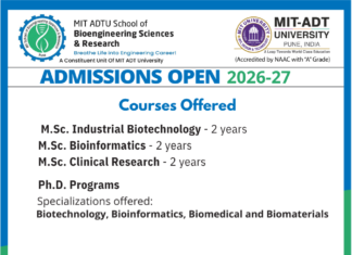 Life Sciences Admissions For 2026-27 at MIT ADTU School of Bioengineering, Pune. Apply Today For Specialized M.Sc. & Ph.D. Programs.