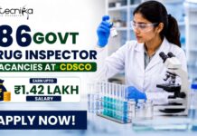 186 Govt Drug Inspector Vacancies at CDSCO | Salary Up to ₹1.42 Lakh for Microbiology Candidates 186 Govt Drug Inspector Vacancies at CDSCO | Salary Up to ₹1.42 Lakh for Microbiology Candidates