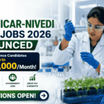 25+ ICAR-NIVEDI Jobs 2026 Announced – Life Science Candidates Earn Up to ₹67,000/Month! 25+ ICAR-NIVEDI Jobs 2026 Announced – Life Science Candidates Earn Up to ₹67,000Month!. Featured banner for “25+ ICAR-NIVEDI Jobs 2026 Announced” featuring the Biotecnika logo at the top, a life sciences researcher performing laboratory experiments in a modern research facility, biotechnology and agricultural research-themed visuals, a prominent salary highlight stating “Life Science Candidates Earn Up to ₹67,000/Month!”, plant and molecular biology elements, and a bold “Applications Open!” button at the bottom.