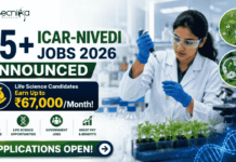 25+ ICAR-NIVEDI Jobs 2026 Announced – Life Science Candidates Earn Up to ₹67,000/Month! 25+ ICAR-NIVEDI Jobs 2026 Announced – Life Science Candidates Earn Up to ₹67,000Month!. Featured banner for “25+ ICAR-NIVEDI Jobs 2026 Announced” featuring the Biotecnika logo at the top, a life sciences researcher performing laboratory experiments in a modern research facility, biotechnology and agricultural research-themed visuals, a prominent salary highlight stating “Life Science Candidates Earn Up to ₹67,000/Month!”, plant and molecular biology elements, and a bold “Applications Open!” button at the bottom.
