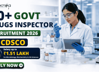 40+ Govt Drugs Inspector Recruitment 2026 at CDSCO – Salary up to ₹1.51 Lakh For Microbiology, Biochemistry & Life Sciences 40+ Govt Drugs Inspector Recruitment 2026 at CDSCO – Salary up to ₹1.51 Lakh For Microbiology, Biochemistry & Life Sciences