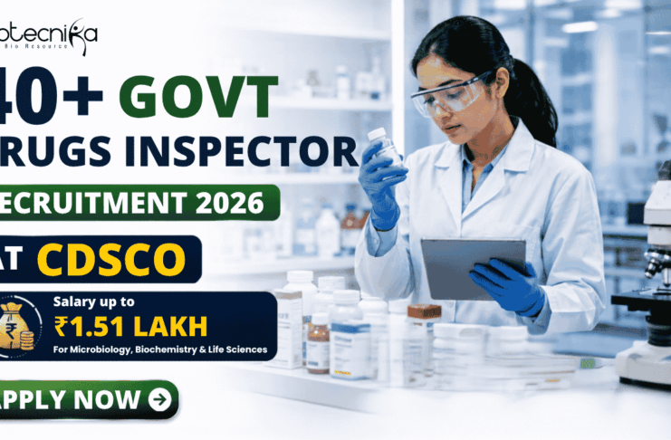 40+ Govt Drugs Inspector Recruitment 2026 at CDSCO – Salary up to ₹1.51 Lakh For Microbiology, Biochemistry & Life Sciences 40+ Govt Drugs Inspector Recruitment 2026 at CDSCO – Salary up to ₹1.51 Lakh For Microbiology, Biochemistry & Life Sciences
