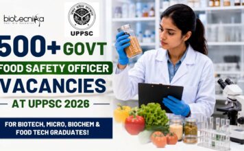 500+ Govt Food Safety Officer Vacancies at UPPSC 2026 for Biotech, Micro, Biochem & Food Tech Graduates! 500+ Govt Food Safety Officer Vacancies at UPPSC 2026 for Biotech, Micro, Biochem & Food Tech Graduates!