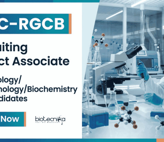 MSc Life Sciences Job Opening at BRIC-RGCB for DBT funded project – Apply Now Apply for Project Associate-I under BRIC-RGCB Recruitment 2026. Explore MSc Life Sciences Research Jobs in Kerala.