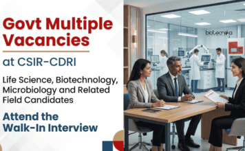 CSIR Recruitment – Multiple Govt Research Job Vacancies, Walk-In Interview CSIR-CDRI Recruitment announced Multiple Life Sciences Research Jobs. Attend Walk-in Interviews to Grab the Opportunities!
