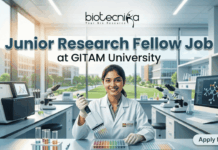 DBT-Funded Junior Research Fellow Job at GITAM University – ₹37,000 + HRA & PhD Opportunity! DBT-Funded Junior Research Fellow Job at GITAM University – ₹37,000 + HRA & PhD Opportunity!