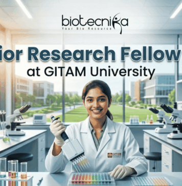 DBT-Funded Junior Research Fellow Job at GITAM University – ₹37,000 + HRA & PhD Opportunity! DBT-Funded Junior Research Fellow Job at GITAM University – ₹37,000 + HRA & PhD Opportunity!