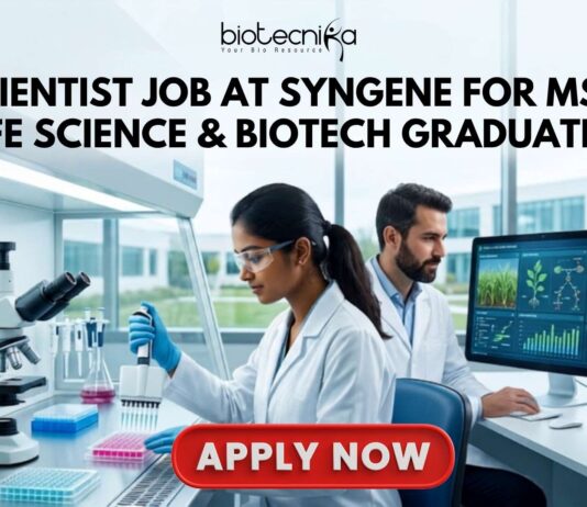 Apply for a Scientist Job at Syngene Careers in Bangalore. Exciting Life Science Job for MSc Biotechnology and Life Science graduates