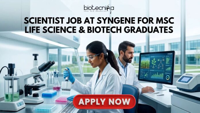 Exciting Scientist Job at Syngene Opens MSc Life Science & Biotech Graduates Apply for a Scientist Job at Syngene Careers in Bangalore. Exciting Life Science Job for MSc Biotechnology and Life Science graduates