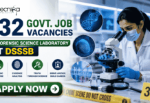 132 Govt Life Science Job Vacancies in Forensic Science Laboratory at DSSSB | Apply Online Now! 132 Govt Life Science Job Vacancies in Forensic Science Laboratory at DSSSB | Apply Online Now! Featured banner for “132 Govt. Job Vacancies in Forensic Science Laboratory at DSSSB” featuring the Biotecnika logo at the top, a forensic science professional analyzing evidence in a modern laboratory, DNA, fingerprint, and forensic investigation-themed graphics, crime scene investigation elements, a prominent highlight for 132 vacancies, and a bold “Apply Now” button at the bottom.
