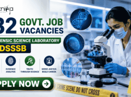 132 Govt Life Science Job Vacancies in Forensic Science Laboratory at DSSSB | Apply Online Now! Featured banner for “132 Govt. Job Vacancies in Forensic Science Laboratory at DSSSB” featuring the Biotecnika logo at the top, a forensic science professional analyzing evidence in a modern laboratory, DNA, fingerprint, and forensic investigation-themed graphics, crime scene investigation elements, a prominent highlight for 132 vacancies, and a bold “Apply Now” button at the bottom.