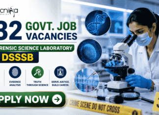 132 Govt Life Science Job Vacancies in Forensic Science Laboratory at DSSSB | Apply Online Now! 132 Govt Life Science Job Vacancies in Forensic Science Laboratory at DSSSB | Apply Online Now! Featured banner for “132 Govt. Job Vacancies in Forensic Science Laboratory at DSSSB” featuring the Biotecnika logo at the top, a forensic science professional analyzing evidence in a modern laboratory, DNA, fingerprint, and forensic investigation-themed graphics, crime scene investigation elements, a prominent highlight for 132 vacancies, and a bold “Apply Now” button at the bottom.