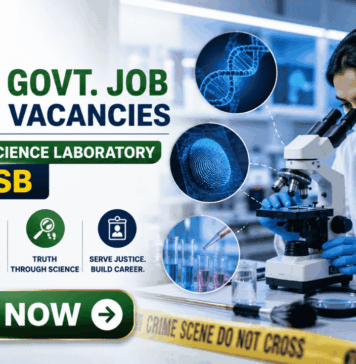 132 Govt Life Science Job Vacancies in Forensic Science Laboratory at DSSSB | Apply Online Now! 132 Govt Life Science Job Vacancies in Forensic Science Laboratory at DSSSB | Apply Online Now! Featured banner for “132 Govt. Job Vacancies in Forensic Science Laboratory at DSSSB” featuring the Biotecnika logo at the top, a forensic science professional analyzing evidence in a modern laboratory, DNA, fingerprint, and forensic investigation-themed graphics, crime scene investigation elements, a prominent highlight for 132 vacancies, and a bold “Apply Now” button at the bottom.