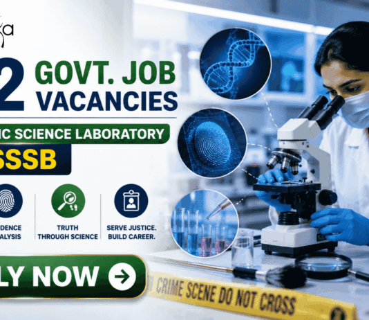 132 Govt Life Science Job Vacancies in Forensic Science Laboratory at DSSSB | Apply Online Now! 132 Govt Life Science Job Vacancies in Forensic Science Laboratory at DSSSB | Apply Online Now! Featured banner for “132 Govt. Job Vacancies in Forensic Science Laboratory at DSSSB” featuring the Biotecnika logo at the top, a forensic science professional analyzing evidence in a modern laboratory, DNA, fingerprint, and forensic investigation-themed graphics, crime scene investigation elements, a prominent highlight for 132 vacancies, and a bold “Apply Now” button at the bottom.