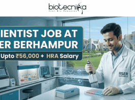 Scientist Job at IISER Berhampur | ₹56,000 + HRA. Apply for IISER Berhampur Jobs 2026. Scientist Job with ₹56,000 + HRA for Life Science PhD candidates. Explore top Life Science Jobs in marine genomics and AI research.