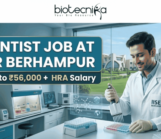 Scientist Job at IISER Berhampur | ₹56,000 + HRA. Apply for IISER Berhampur Jobs 2026. Scientist Job with ₹56,000 + HRA for Life Science PhD candidates. Explore top Life Science Jobs in marine genomics and AI research.