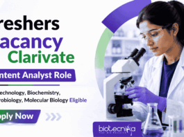 Clarivate Career Opportunity - Content Analyst Role | Freshers Life Sciences Jobs for MSc and BTech Graduates.