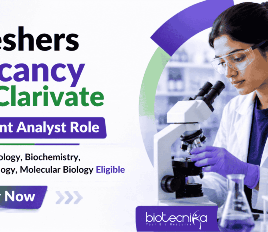 Clarivate Career Opportunity - Content Analyst Role | Freshers Life Sciences Jobs for MSc and BTech Graduates.