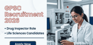 GPSC Recruitment for Drug Inspector Role with Salary Upto 1,42,400/- – Apply Now GPSC Recruitment 2026 announces Senior Drug Inspector Govt Jobs. Pharmacy, Pharm D and Microbiology professionals can apply online.