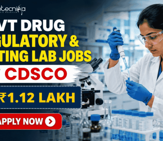 Govt Drug Regulatory & Testing Lab Jobs at CDSCO - Life Science & Microbiology Apply - Salary up to ₹1.12 Lakh