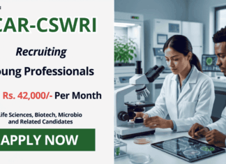Rs. 42,000/- Per Month Young Professional Jobs at ICAR – Apply Online ICAR-CSWRI Recruitment 2026 for Young Professional posts: Explore Govt Life Sciences Jobs, Check Eligibility & Apply Now.