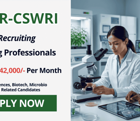 ICAR-CSWRI Recruitment 2026 for Young Professional posts: Explore Govt Life Sciences Jobs, Check Eligibility & Apply Now.