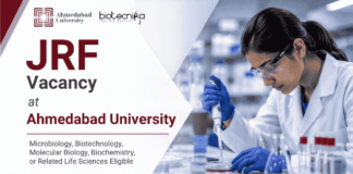 Junior Research Fellow Vacancy at Ahmedabad University – Applications Invited Apply for Junior Research Fellow at Ahmedabad University & Gain Hands-On Experience in Life Sciences Research through an ANRF project.