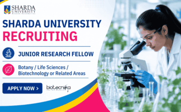 Junior Research Fellow Vacancy at Sharda University | Applications Invited Apply for Junior Research Fellow position Under Sharda University Recruitment and Contribute to Cutting-Edge Life Sciences Research.