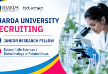 Junior Research Fellow Vacancy at Sharda University | Applications Invited Apply for Junior Research Fellow position Under Sharda University Recruitment and Contribute to Cutting-Edge Life Sciences Research.