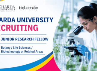 Junior Research Fellow Vacancy at Sharda University | Applications Invited Apply for Junior Research Fellow position Under Sharda University Recruitment and Contribute to Cutting-Edge Life Sciences Research.