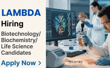 Life Sciences Jobs at Lambda | MSc Candidates are Eligible Apply for Lambda Career 2026 Research Executive position: Life Sciences Jobs for MSc Biotechnology, Biochemistry and Related field candidates.