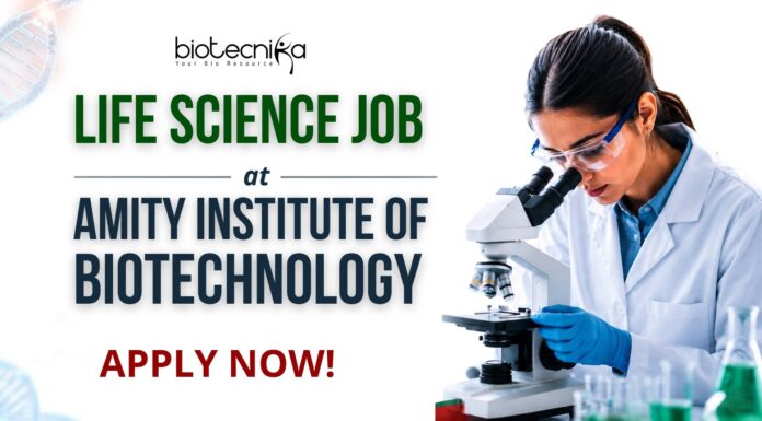 Life Science Job at Amity Institute of Biotechnology | Apply Now Apply for a Life Science Job at Amity Institute. DBT-funded Project Assistant Jobs for Biotech, Microbio, and Life Sciences graduates.