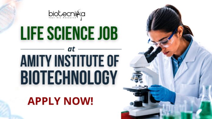 Life Science Job at Amity Institute of Biotechnology Apply Now Apply for a Life Science Job at Amity Institute. DBT-funded Project Assistant Jobs for Biotech, Microbio, and Life Sciences graduates.