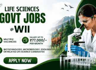 Multiple Life Sciences Vacancies at WII – Earn Up to Rs, 77,000/- Per Month Wildlife Institute of India Recruitment 2026 offers Life Sciences Research Jobs Across Ecology, Biodiversity, GIS, and Conservation Projects.
