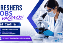 Apply for Microbiology Freshers Jobs under Cadila Careers. B.Sc/M.Sc Candidates Attend the QC Jobs Walk-in Drive.