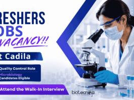 Apply for Microbiology Freshers Jobs under Cadila Careers. B.Sc/M.Sc Candidates Attend the QC Jobs Walk-in Drive.