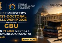 Chief Minister’s Post-Doctoral Fellowship 2026 Announced – Earn ₹1 Lakh Monthly + Annual Research Grant of ₹5 Lakh Chief Minister’s Post-Doctoral Fellowship at GBU | Biotech Vacancy
