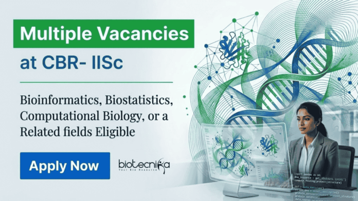 Multiple Vacancies at CBR- IISc CBR IISc Recruitment Invites Applications for Data Scientist Roles. Apply Now for Bioinformatics and Computational Biology Jobs.