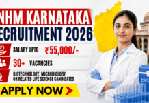 Rs. 55,000 Per Month Pay at NHM Karnataka Recruitment – 30+ Vacancies in Life Sciences NHM Karnataka Recruitment 2026 for Govt Life Sciences Jobs. 30+ Vacancies and Pay Upto Rs. 55,000 Per Month.