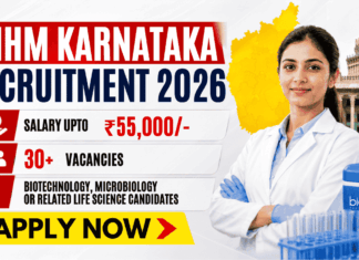 Rs. 55,000 Per Month Pay at NHM Karnataka Recruitment – 30+ Vacancies in Life Sciences NHM Karnataka Recruitment 2026 for Govt Life Sciences Jobs. 30+ Vacancies and Pay Upto Rs. 55,000 Per Month.