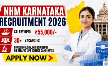 Rs. 55,000 Per Month Pay at NHM Karnataka Recruitment – 30+ Vacancies in Life Sciences NHM Karnataka Recruitment 2026 for Govt Life Sciences Jobs. 30+ Vacancies and Pay Upto Rs. 55,000 Per Month.