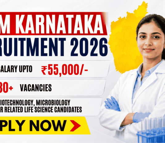 Rs. 55,000 Per Month Pay at NHM Karnataka Recruitment – 30+ Vacancies in Life Sciences NHM Karnataka Recruitment 2026 for Govt Life Sciences Jobs. 30+ Vacancies and Pay Upto Rs. 55,000 Per Month.