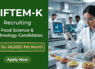 Apply for Food Sciences Research Job at NIFTEM-K – Earn Rs. 46,200/- Per Month Apply Now for SRF positions under NIFTEM-K Recruitment. Explore Food Sciences & Tech Research Jobs with Rs. 46,200/- Pay in Haryana.