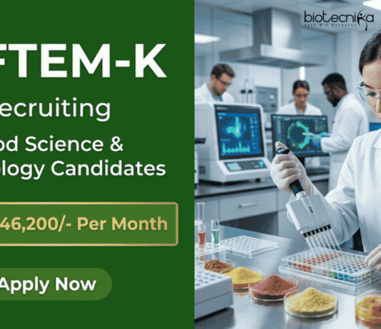 Apply for Food Sciences Research Job at NIFTEM-K – Earn Rs. 46,200/- Per Month Apply Now for SRF positions under NIFTEM-K Recruitment. Explore Food Sciences & Tech Research Jobs with Rs. 46,200/- Pay in Haryana.