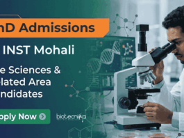 INST Recruitment 2026 invites applications for Life Sciences PhD Admissions. MSc, and MTech candidates can apply.