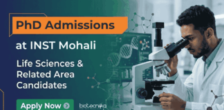 INST Recruitment 2026 invites applications for Life Sciences PhD Admissions. MSc, and MTech candidates can apply.