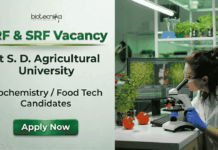 Govt SRF and JRF Vacancy at S. D. Agricultural University – Walk-In Interview SDAU JRF and SRF Vacancy 2026. Research Jobs for Biochemistry and Food Technology Candidates. Attend the Walk-In Interview.