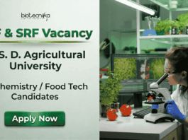 Govt SRF and JRF Vacancy at S. D. Agricultural University – Walk-In Interview SDAU JRF and SRF Vacancy 2026. Research Jobs for Biochemistry and Food Technology Candidates. Attend the Walk-In Interview.