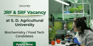SDAU JRF and SRF Vacancy 2026. Research Jobs for Biochemistry and Food Technology Candidates. Attend the Walk-In Interview.