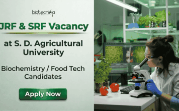 Govt SRF and JRF Vacancy at S. D. Agricultural University – Walk-In Interview SDAU JRF and SRF Vacancy 2026. Research Jobs for Biochemistry and Food Technology Candidates. Attend the Walk-In Interview.